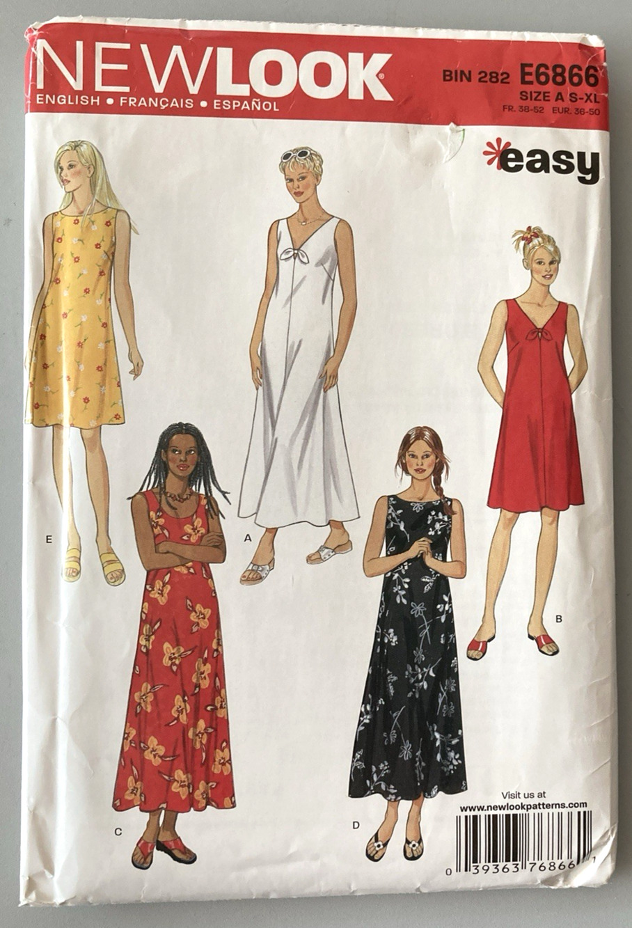 New Look E6866 Easy Summer Casual Dresses 5 Designs Pattern Misses Sz S-XL UNCUT